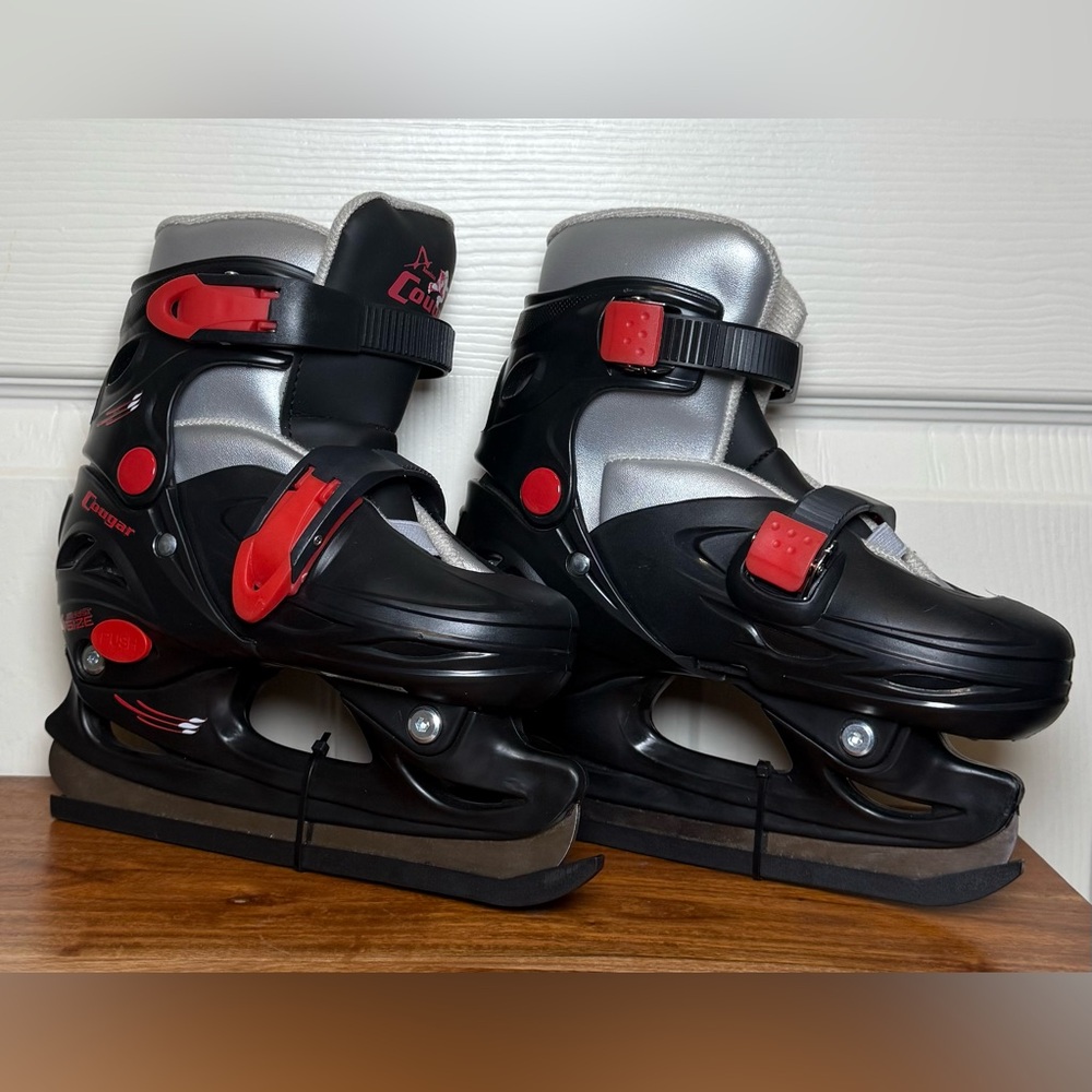 NWOT Kids' Cougar Black and Red Adjustable Ice Skates
